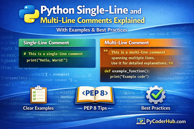 Python Single-Line and Multi-Line Comments explained with syntax examples and best practices