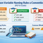 Python Variable Naming Rules explained with PEP 8 conventions and clean coding examples