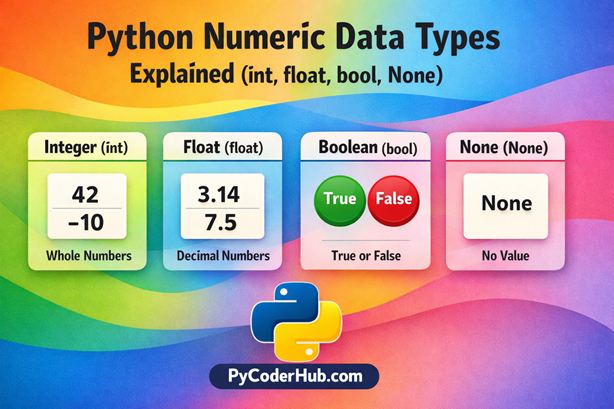 Python Numeric Data Types int float bool None explained visually for beginners