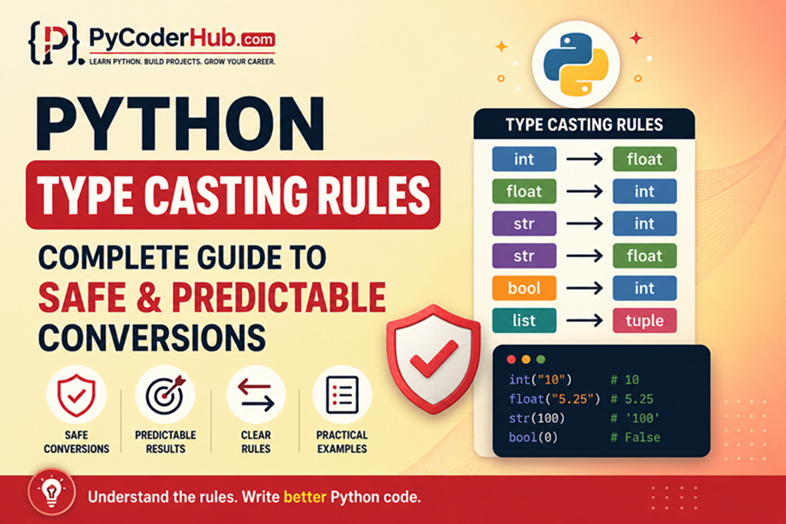 Python Type Casting Rules explained with safe and predictable data type conversions illustration