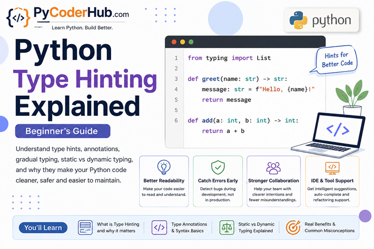 Python Type Hinting Explained for Beginners with annotations and typing examples